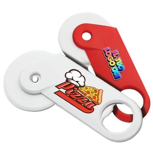D&Vlab Kit Set 50 Rotella Taglia Pizza con Apribottiglie Personalizzata con Logo Scritte Foto Idea Regalo Bomboniera Gadget Aziendale Promozionale (50)