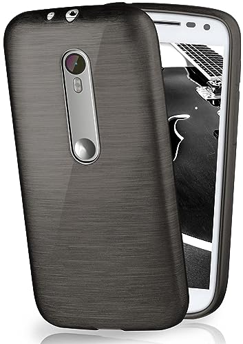 moex Funda de Silicona con Aspecto Aluminio Cepillado Compatible con Motorola Moto G3 en Noir
