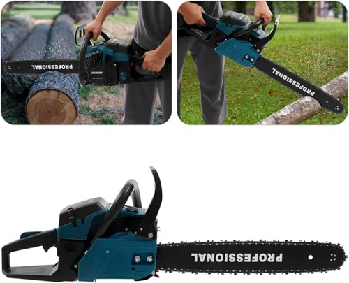 Image of Hetkrishi Petrol Chainsaw 58CC Power ChainSaw Guide Board ChainSaws 2-Cycle with Chain Sleeve&Tool bag Handheld CordlessPetrol ChainSaws for Trees,Farm (18 inch)