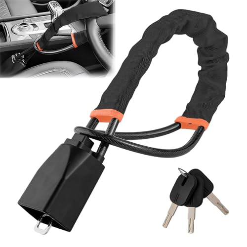 TOCMSNHG Steering Wheel Lock, Car Steering Wheel Locks, High Visibility Seat Belt Steering Lock, Heavy Duty Anti-Theft Device Fit for Cars, SUVs, Vans, Caravans, 3 Keys (Black)