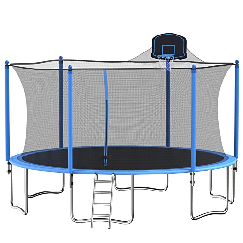 Limited Stock Tatub 16 Ft Trampoline with Enclosure Net, Basketball Hoop - High Weight Capacity Big Outdoor Trampoline for Kids and Adults (Sky Blue)