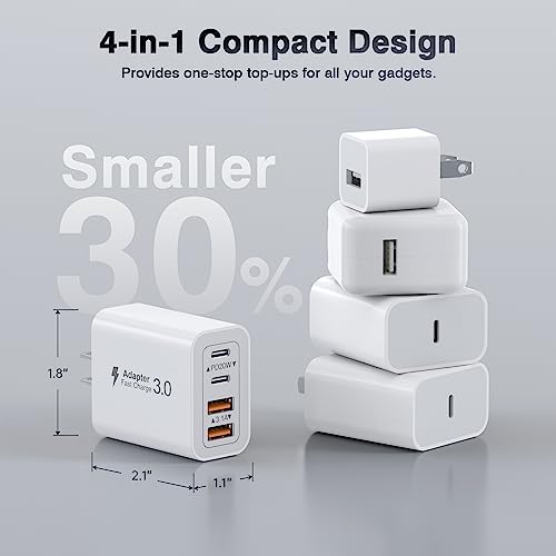 USB C Quick Charger, 2 Pack 40W PD + QC3.0 Wall Charger Adapter, Type C Power Brick Power Plug with 6FT USB-C to C Cable for iPhone 16/15/14/13/12/11/Pro/AirPods4,Watch10,Samsung Galaxy S23 Ultra2
