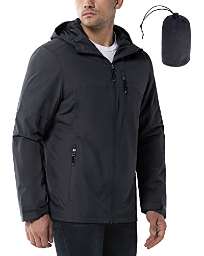 33,000ft Regenjacke Herren Wasserdicht Outdoorjacke Leichte Freizeitjacke Packbare Windjacke Fahrrad Regenmantel mit Kapuze Dunkelgrau L