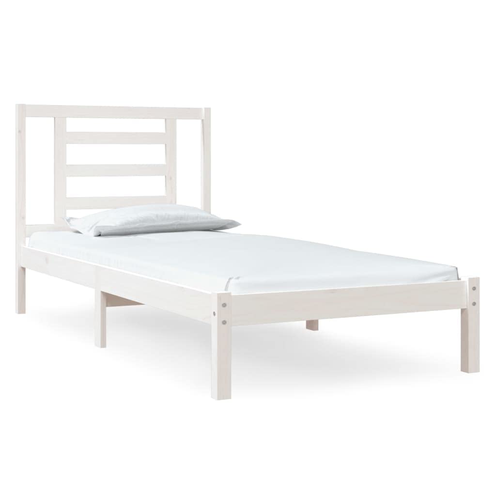 Lite drewno sosnowe nowoczesna rama łóżka biały 90x190 cm | Rama łóżka sosnowa bez materaca biała 90x190 cm lite drewno zagłówek nowoczesna sypialnia