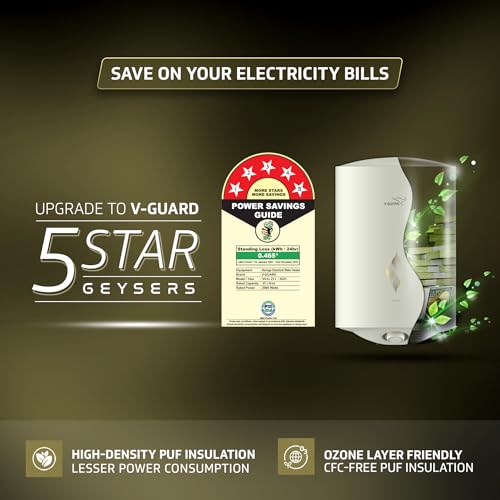 Image of V-Guard Victo Geyser 25 Litre Water Heater for Home | BEE 5 Star Rating | Vitreous Enamel Tank Coating | Advanced 4 Layer Safety | Free PAN India Installation & Connection Pipes | White