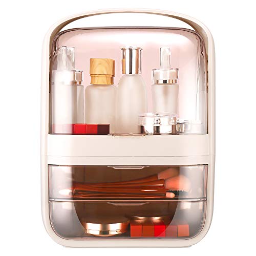 Makeup Organizer Cosmetic Box Dustproof and Waterproof Makeup Storage Box for Jewelry Large Capacity Cosmetic Holder Display Case with Handle(Pink) 