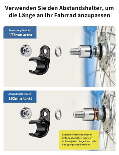 WildKids Steckachse für Fahrradanhänger M12 160-172 mm Steckachse, Einstellbare Schaftlänge, Steckachse kompatibel für Thule,Qeridoo,Croozer Fahrradanhängerkupplungen - Mit Anti-Rutsch-Muttern