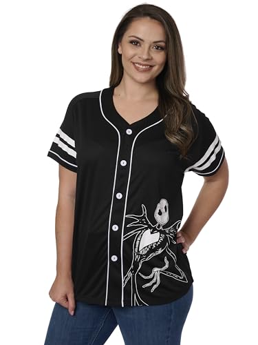 Disney Mickey Mouse Stitch Jack Skellington Womans Jersey Shirt Button Front Plus Size4