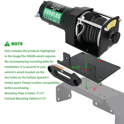Tyt 3000 Lb Atv Winch, 12V Dc Electric Winch With Wireless Remote And Wired Switch thumb #2