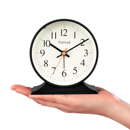 Image of 4.5 inchRetro Analog Alarm Clock,Vintage decor , Super Silent Non Ticking Small Clock with Manual Light, Snooze, Battery Operated, for Bedroom, Living Room, Office,Nightstand, Bedside, Desk ,Table(Black)