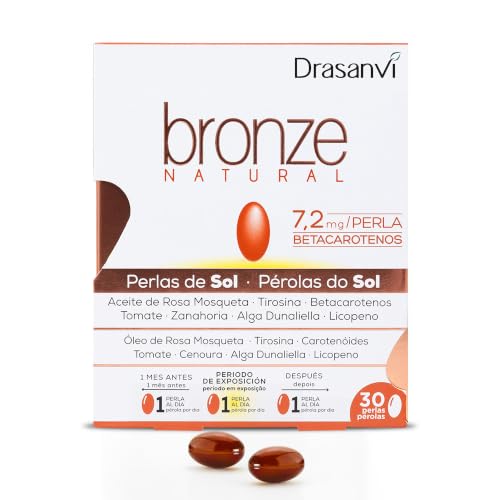 DRASANVI Acelerador de bronceado | Betacarotenos | Protege la Piel de Rayos UVA y Previene el Envejecimiento|Rosa de Mosqueta,Tomate, Zanahoria y Alga Dunaliella, Vitamina E, Licopeno, Luteína|30dias