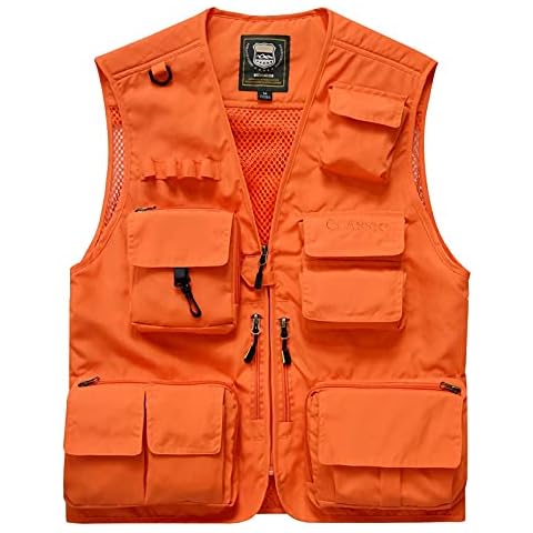 Men's Fishing Vest Multifunctional Breathable Photography Gilet Camping Vest, Men's Outdoor Vest with Multi-Pocketed for Travelers, Sports, Hiking, Bird Watching,Orange,L Cover