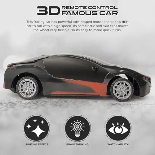 Image of 3D LED High Speed Rechargeable Remote Control Car for Kids, RC Racing Vehicle with Bright Lights, 2 AA Battery Controller (Black)