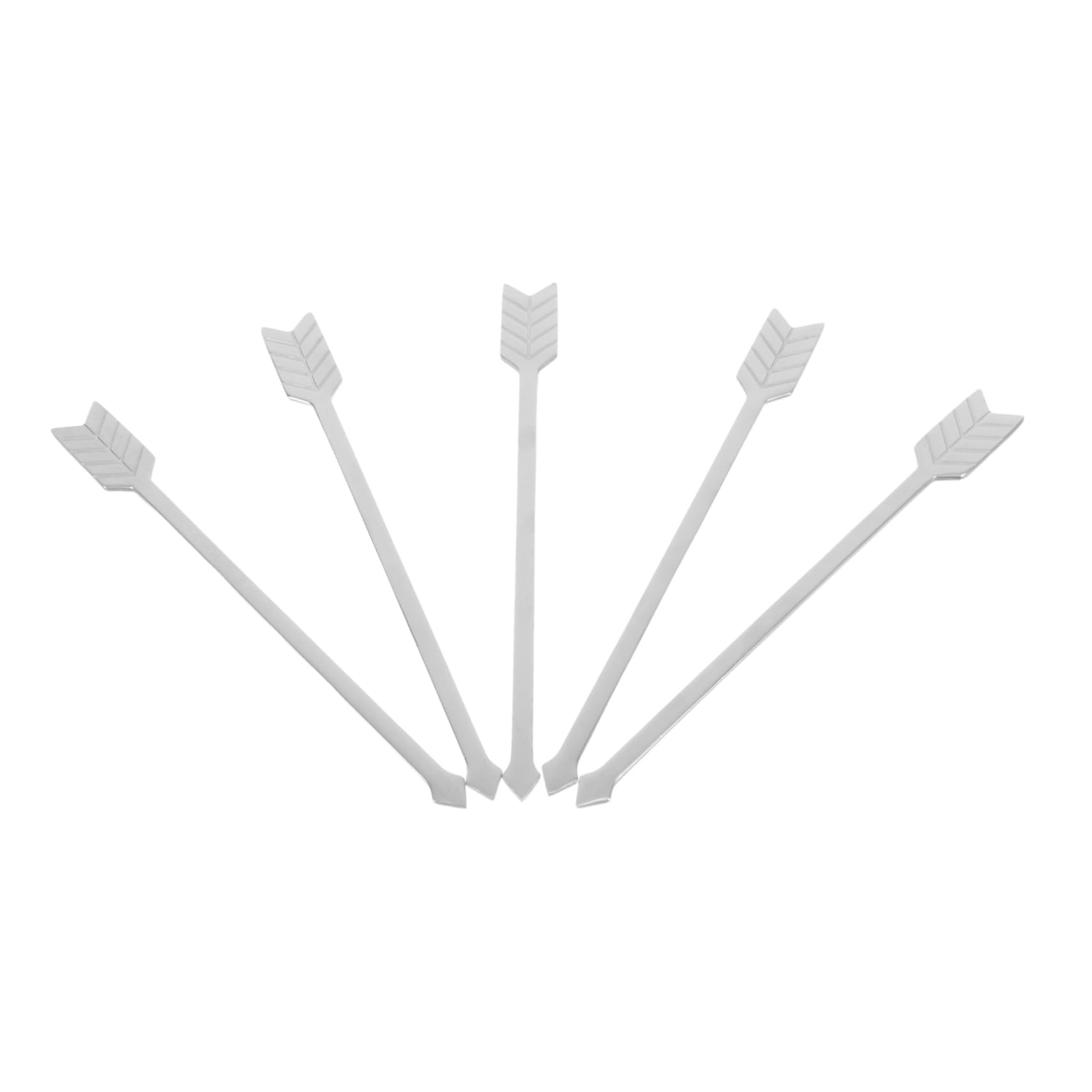 PRETYZOOM 5pcs Reusable Metal Stir Sticks Stainless Steel Drink Stirring Tools with Charming Arrow Design for Coffee Cocktails and Desserts for Home Bar Cafe Use