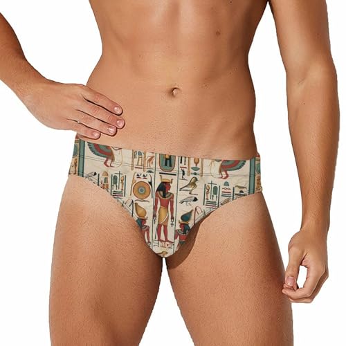 Vintage Ancient Egyptian Pharaoh Statue Mens Swim Briefs Bikini Swimwear Print Beach Shorts Sexy Swimsuit L