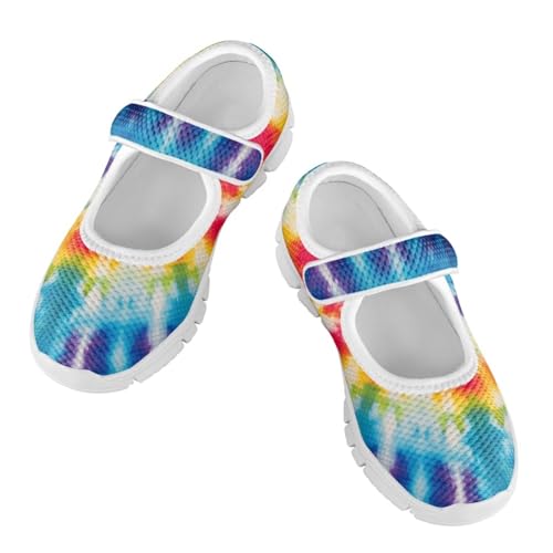 Tie-dye Series Girls Mary Jane Shoes Sneakers Toddler Dress Shoes Non Slip School Shoes with Magic Sticker Strap Soft Sole Dress Shoes