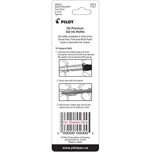 Pilot, G2 Gel Ink Refills, Fine Point 0.7 Mm, Teal, Pack Of 2 #TOP1