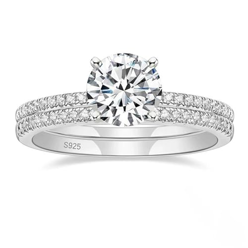 Bague Fiançailles 2 Anneaux Argent 925 et Zirconium Rond Éclatant KnSam