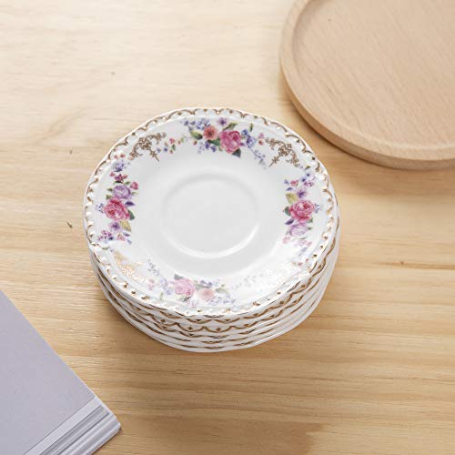 ufengke 4oz Flora Coffee Cup Set,Small Capacity Porcelain Coffee Tea Sets,Set of 6 Ceramic Tea Cup and Saucer-Chinese Rose Pattern