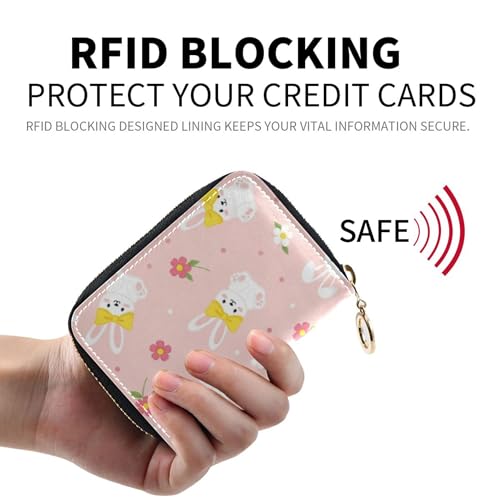 Cute Bunnies Rabbits Floral Pink Women Wallet Small Credit Card Wallets RFID Blocking Print Zipper Card and Cash Holder2