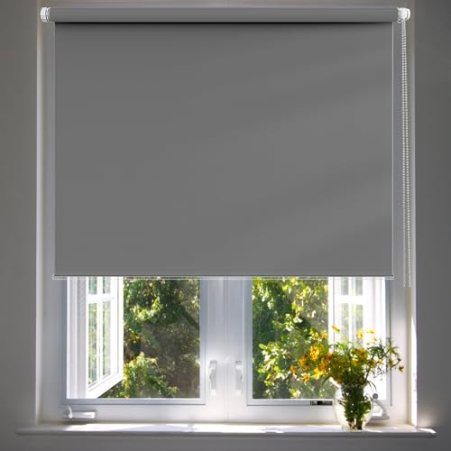 Sichtschutz Seitenzugrollo 50 x 160 cm, Blickdicht Sichtschutz Sonnenschutz, Jalousie, inklusive Montagematerial, für Fenster & Tür, Dunkelgrau