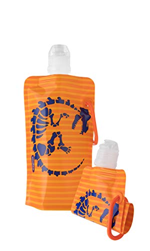 Vapur - Kids Dinosaurs 0.4L/13.5oz BPA Free Reusable Foldable Flexible Packable Collapsible Water Beverage Bottle w/Carabiner (Dinosaurs)