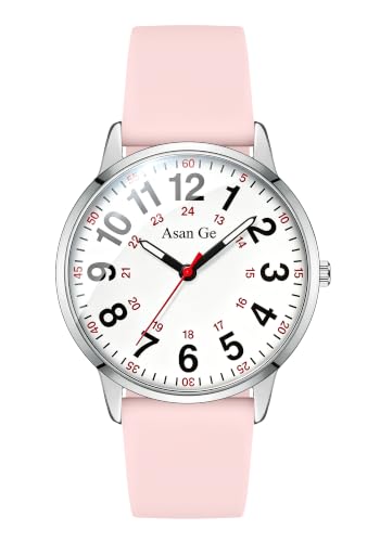 Asan Ge Pink Watches for Women Fashion 3ATM Waterproof Minimalist Lightweight Easy-to-Read Analog Silicone Watch Suitable for Daily Work Leisure Outdoors