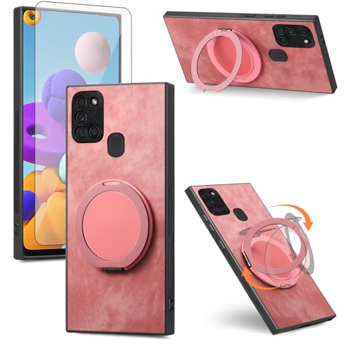 Asuwish Funda compatible con Samsung Galaxy A21S y protector de pantalla de vidrio templado con soporte de anillo, soporte de silicona, delgada, a prueba de golpes, funda protectora dura A 21S para