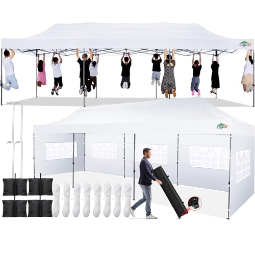Image of COBIZI 10x30 Pop Up Canopy Tent with 8 Sidewalls,Heavy Duty Canopy,White