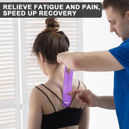 Image of CKeep Kinesiology Tape, 2 Rolls 2 Inch Wide Elastic Precut Strips, Purple | Cotton Latex Free Hypoallergenic Breathable Athletic Tape, Sticky & Waterproof Kinetic Tape for Joint Support Injury & Sprain