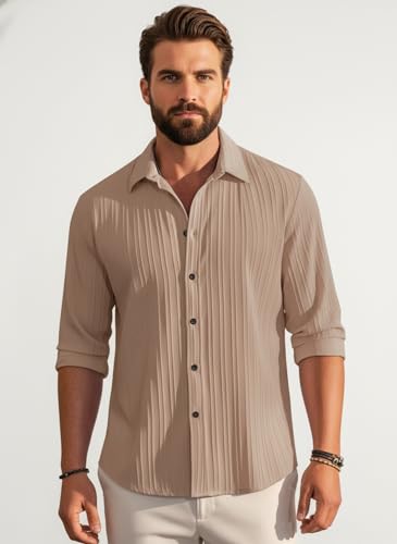 Image of Amazon Brand - INKAST Men's Casual Button Down Shirts Long Sleeve Linen Shirt Fashion Textured Beach Summer Shirt