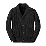 Boys Shawl Collar Cardigan Fall Casual Button Down Long Sleeve Cable Knit Sweater with Pockets Black