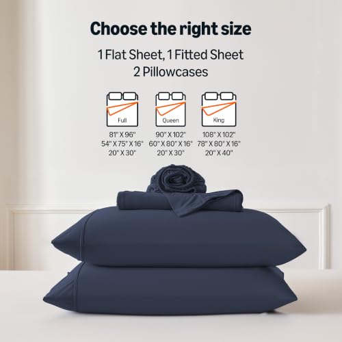 Image of Amazon Basics Jersey Knit 4-Piece Sheet Set, Wrinkle Resistant and Easy Fit, Includes 16 inch Deep Pocket Fitted Sheet, 1 Flat Sheet and 2 Pillowcases, King, Navy Blue