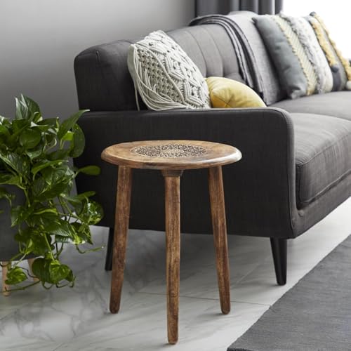 Image of Wooden Three Legs Round Coffee Table and Side Table with Pillars for Plant Holder Natural Plants, Books, and Magazines in Compact Spaces (Bronze N)