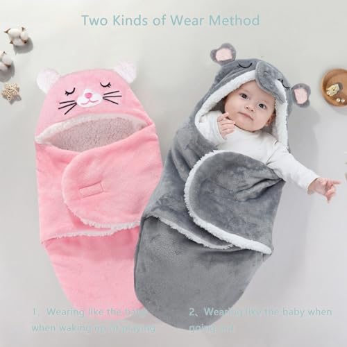 Image of Swaddles for Newborns,Personalized Baby Sleep Sack,Infant Cute Plush Receiving Blanket 0-6 Months for Girl Boy (Pink Cat)