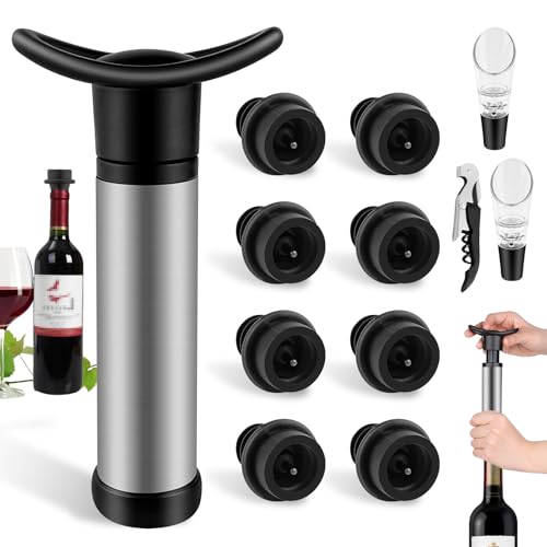 GZLFH 1 bomba de vacío para, la bomba de vacío para vino viene con 8 tapones de vino reutilizables, 1 abridor de botellas y 2 vertedores de vino, bomba de vacío para tapón de