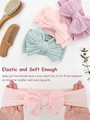 DRESHOW 3 Pack Baby Headbands for Girls Newborn Baby Nylon Headbands with Bows Hair Accessories, 3 Pack Bow Style 85-04 - Image 3