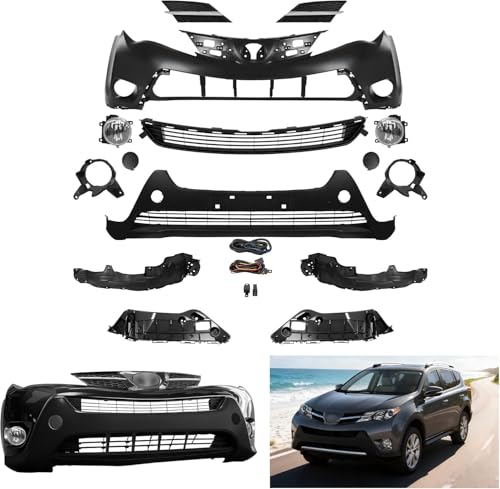 telfair Front Bumper Cover Kit Fit for 2013-2015 Toyota RAV4 Limited and XLE | Replace OE/Part NO.521194A904/TO1014101, 524110R020/TO1015109, 531120R030/TO1036141 with Grille & Fog Lights