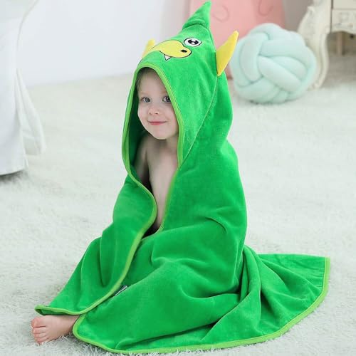Image of MICHLEY Hooded Baby Towels Animal Baby 0-6 Years Bath Essentials for Boys Girls Green Dinosaur