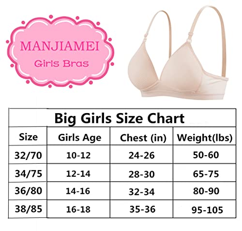 Manjiamei 4 Pack Padded Wireless Soft Everyday Bras For Teens Girls 10-12, 32 #TOP7