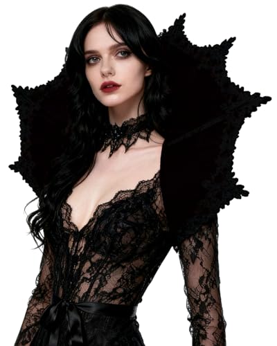 keland Col Victorien Col Vampire Gothique Velours Cape Malefique Halloween Femme (X-Noir)
