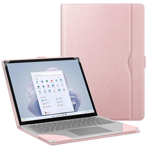 FINTIE Funda para Laptop Microsoft Surface de 13.5 Pulgadas 5/4/3/2 (Modelo: 1951/1868/1958/1950/1867/1769), Funda Protectora de Piel sintética Bolsillo Grande, Color Oro Rosa