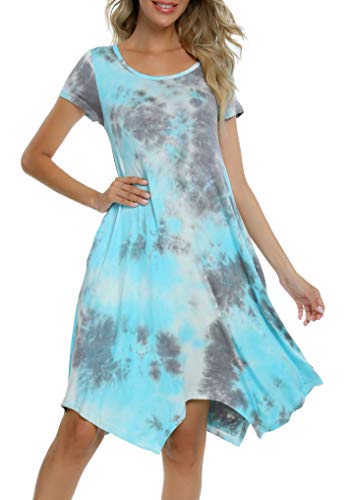 Image of Women Casual Loose Soft Crewneck Short Sleeve Pockets Swing T-Shirt Dress