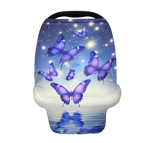 Image of Butterfly Car Seat Canopy for Baby Girls, Trendy Nursing Cover Elastic Shopping Cart Cover for Baby Breastfeeding Cover Soft Car Infant Seat Cover