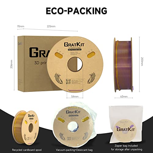 Image of Gratkit Silk Dual Color PLA Filament, 1.75mm, 1KG, Silk PLA Purple & Gold | Bi Color 3D Printer Filament, 2 in 1 Coextrusion PLA, + /-0.03mm, Fit for Most FDM 3D Printers