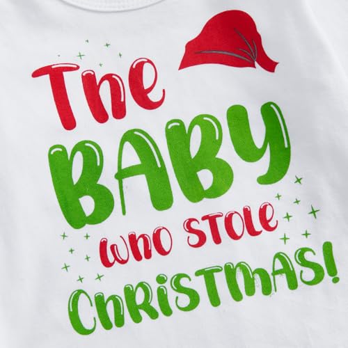 Lamuusaa Newborn Baby Boy Christmas Outfit The Baby Who Stole Christmas Romper Warm Plush Long Pants Xmas Hat Set 0-12M3