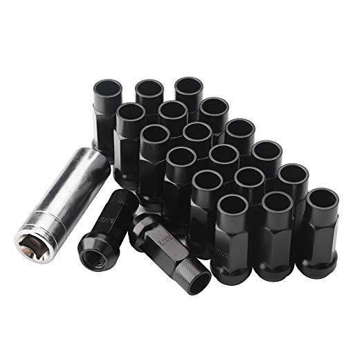 20PCS Black M12x1.5 Open End Bulge Acorn Lug Nuts - 60 Conical Seat - 48mm Height, Lug Nuts for Aftermarket Wheels with 1 Spline Tool Key