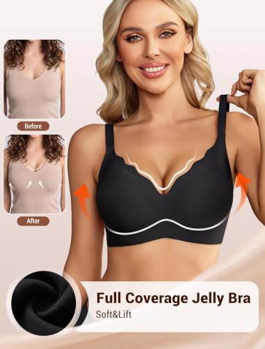 Image of Avidlove Jelly Bras for Women No Underwire Seamless Bralettes Wireless Push Up Scalloped Full Coverage Sports Everyday Bra