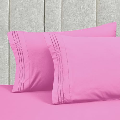 Image of Mocassi Luxury 4-Piece Sheet Set, Ultra Soft 1800 Premium Hotel Quality Microfiber Sheet Set, Fits Mattresses Up to 18 to 24 Inches Extra Deep Pocket - Breathable and Secure Fit, Twin, Light Pink