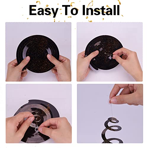 Image of PIGETALE 30 Pieces Iridescent Black Party Hanging Swirl Decorations Plastic Streamers Foil Swirls Ceiling Decorations Birthday Bachelorette Bridal Shower Baby Shower Graduation Decorations 2023